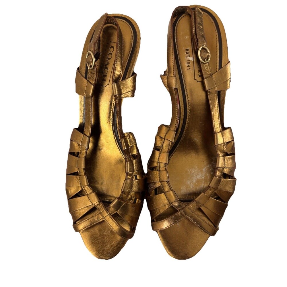 Coach Bronze Metallic Leather Heels Size 9  Strappy Slingback Heels 3”